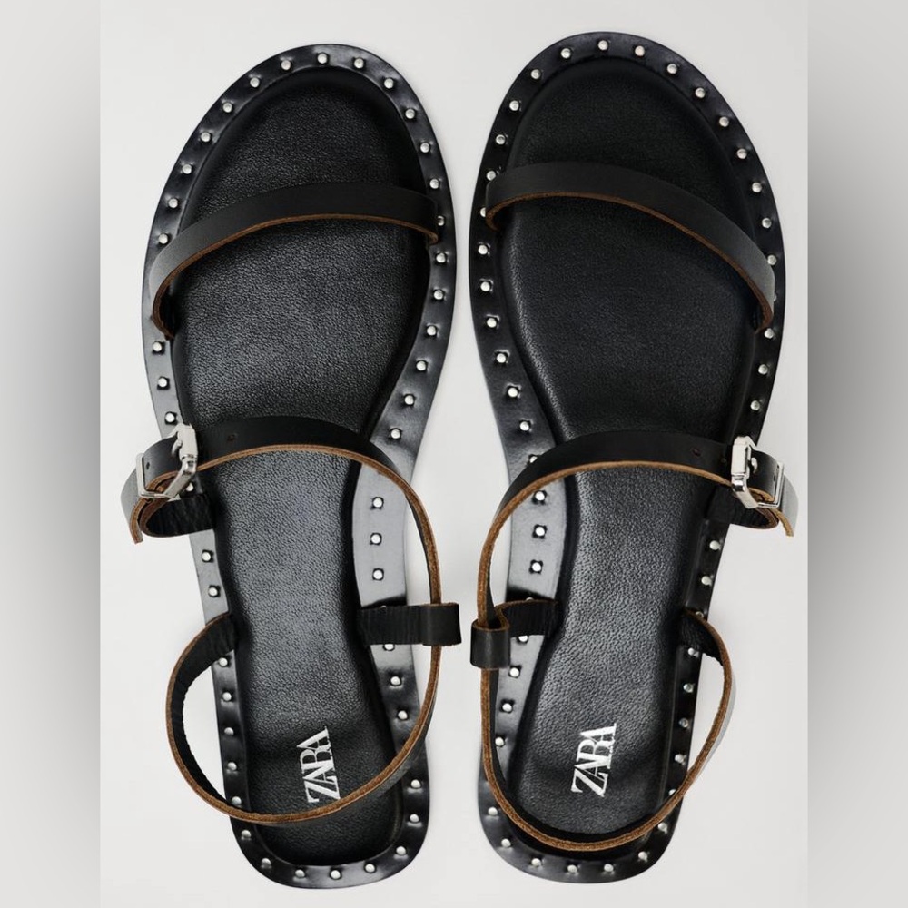 Zara Flat Black Strappy Sandals